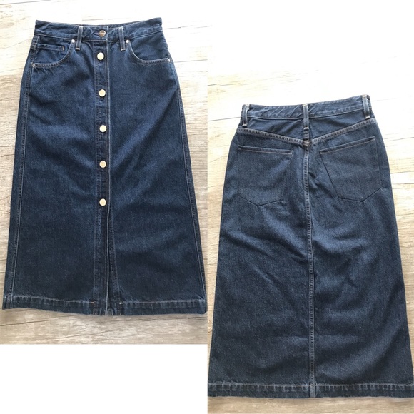 GOLDSIGN Easton Button Front A-Line Denim Midi Skirt - Picture 5 of 14